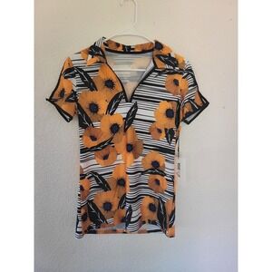 SwingDish Poppy Dorothy Print Top Golf Shirt Floral Striped Womens Small #11